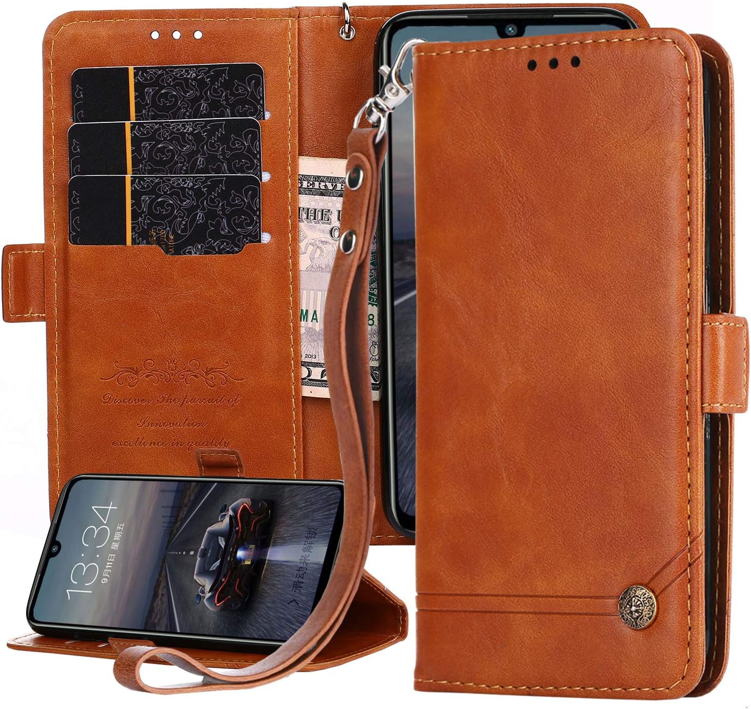 for Redmi Note 7 pro Case for Xiaomi Redmi Note 7 Wallet Case Premium Design PU Leather & Soft TPU Built-in 3 Card/Cash Slots Flip Case Wallet Folding Magnetic Closure Kickstand Phone Cover(Brown)