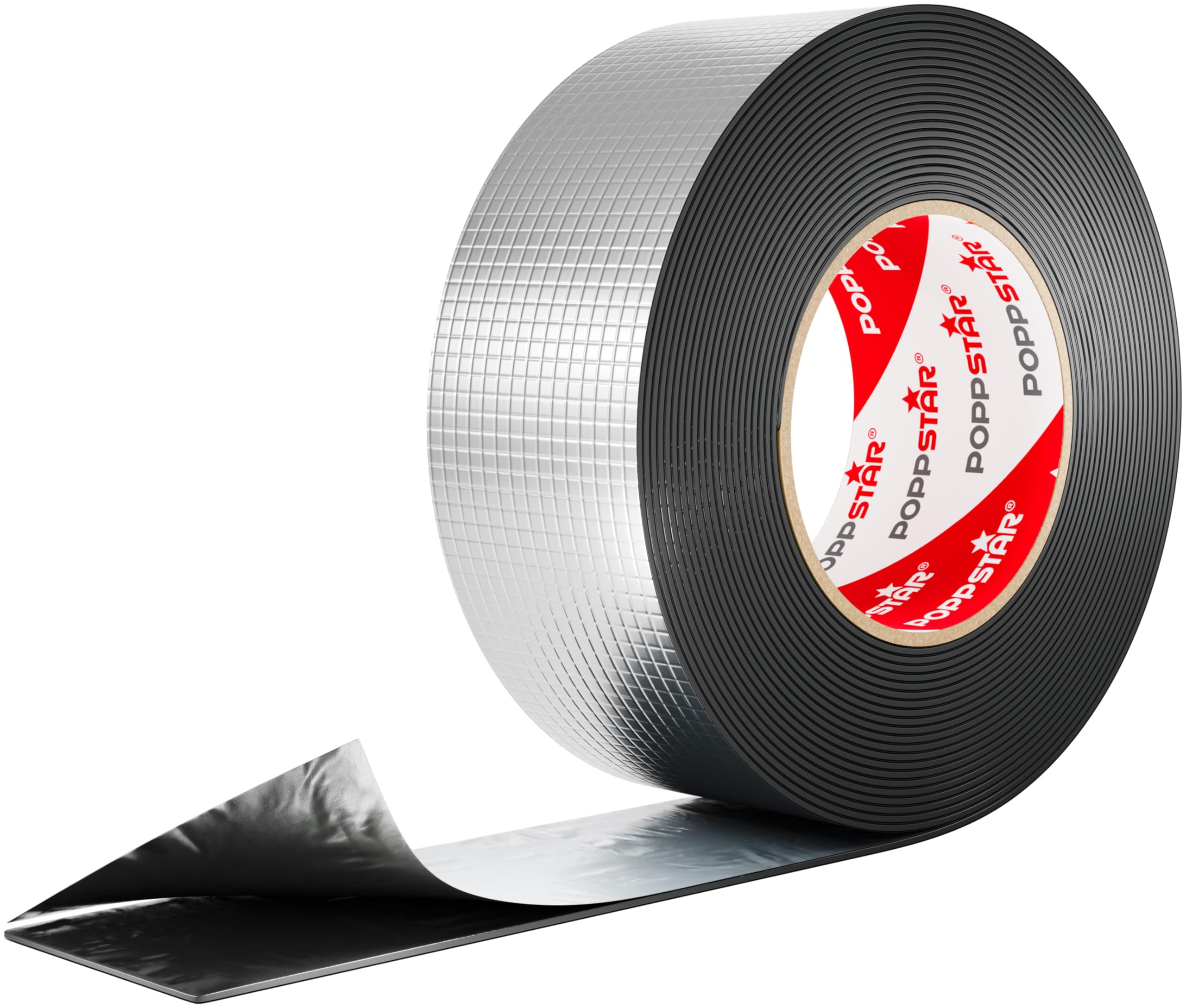 POPPSTAR Butyl Rubber Aluminium Foil Tape (10 m x 50 mm x 1.5 mm) Self-Adhesive Heavy-Duty Butyl Tape