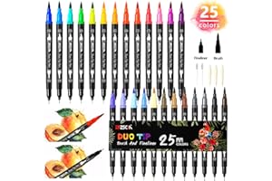 Dual Tip Brush Markers Colored Pens Art Markers, ZSCM 25 Colors Fine&Brush Tip Coloring Markers for Adult Coloring Books Draw