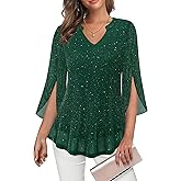 Tencole Womens 3/4 Ruffle Sleeve Sparkly Tops Sequin V Neck Blouses Dressy Casual Fall Shirts