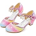 Furdeour Girls Dress Shoes Princess Crystal High Heels Closed Toe Party Wedding Flower Girls Shoes Toddler Little Big Kid
