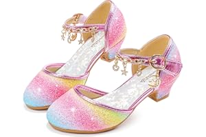 Furdeour Girls Dress Shoes Princess Crystal High Heels Closed Toe Party Wedding Flower Girls Shoes Toddler Little Big Kid