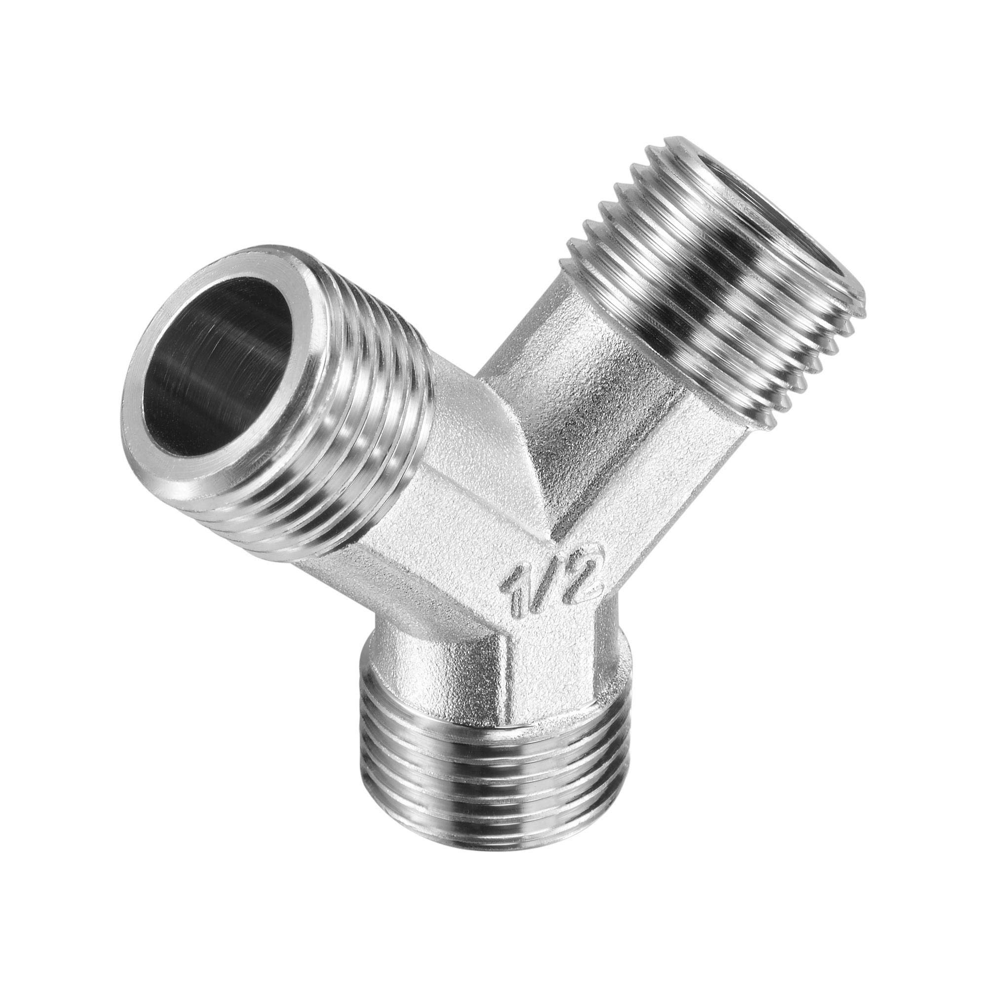sourcing map Pipe Fitting G1/2 Male Thread Y Shape 3 Way Wye Hose Connector Adapter, Nickel-Plated Copper