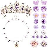 Koeilay Princess Costume Accessories Set for Women Purple Gold Rhinestone Tiara Crown with Sun Necklace, 18 Pcs Purple Hair Clips for Birthday, Halloween Cosplay, Wedding