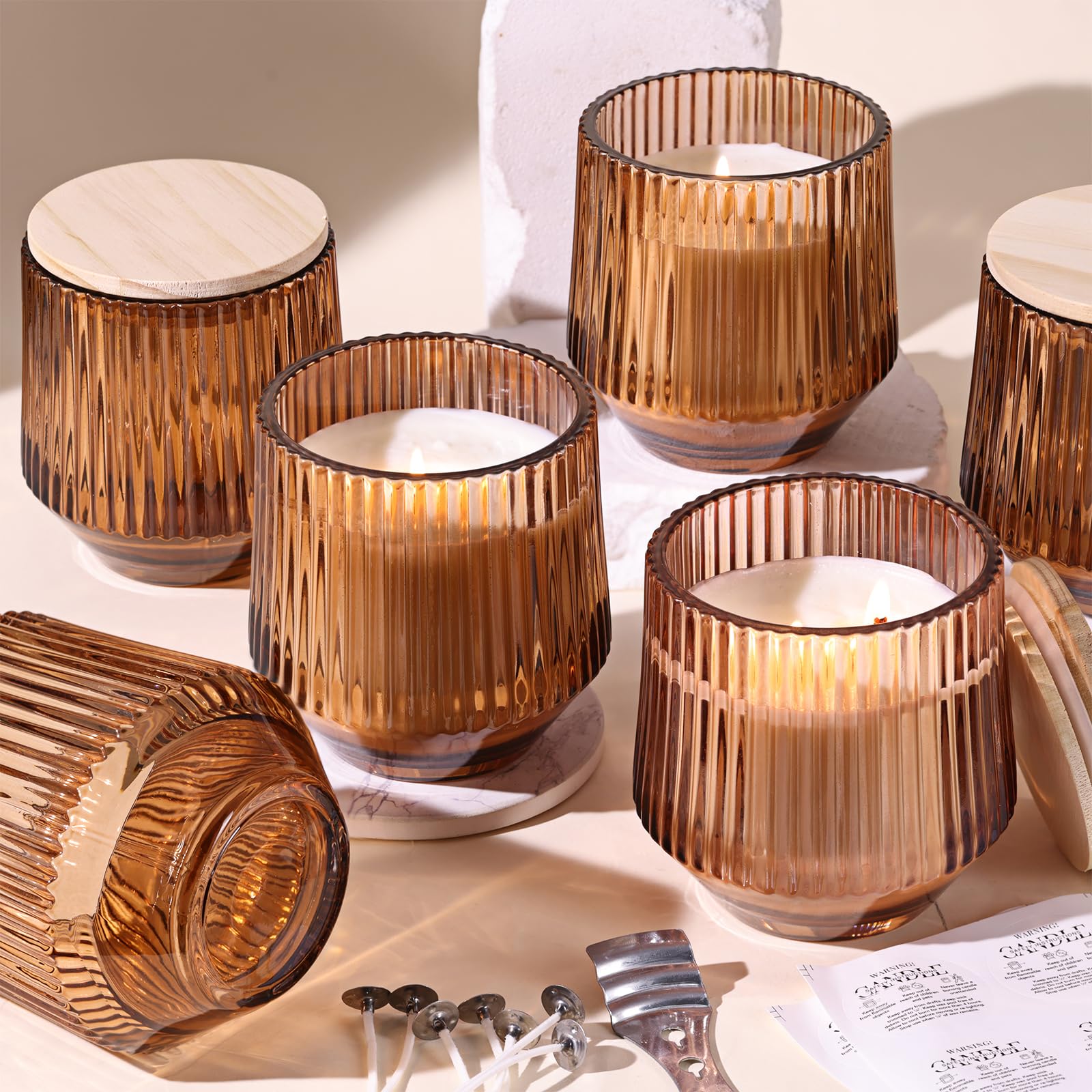 Photo 1 of ** SOME DAMAGE**
simeitol 13 OZ Candle Jars for Making Candles - 6 Pack Terracotta Ribbed Glass Candle Jars, Candle Making Jars, with Bamboo Lids and Candle Wick Kit, Candle Vessels Bulk for DIY