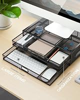 HUANUO Monitor Stand with 2 Drawers, Mesh Organizer, 40 lb Capacity view 3