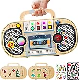 Ansee Busy Board Montessori Toys for Toddlers, Wooden Sensory Toys with LED Light, Switches, Music, Labyrinth, Adjust Volume, 2 DIY Stickers, Learning Travel Toys