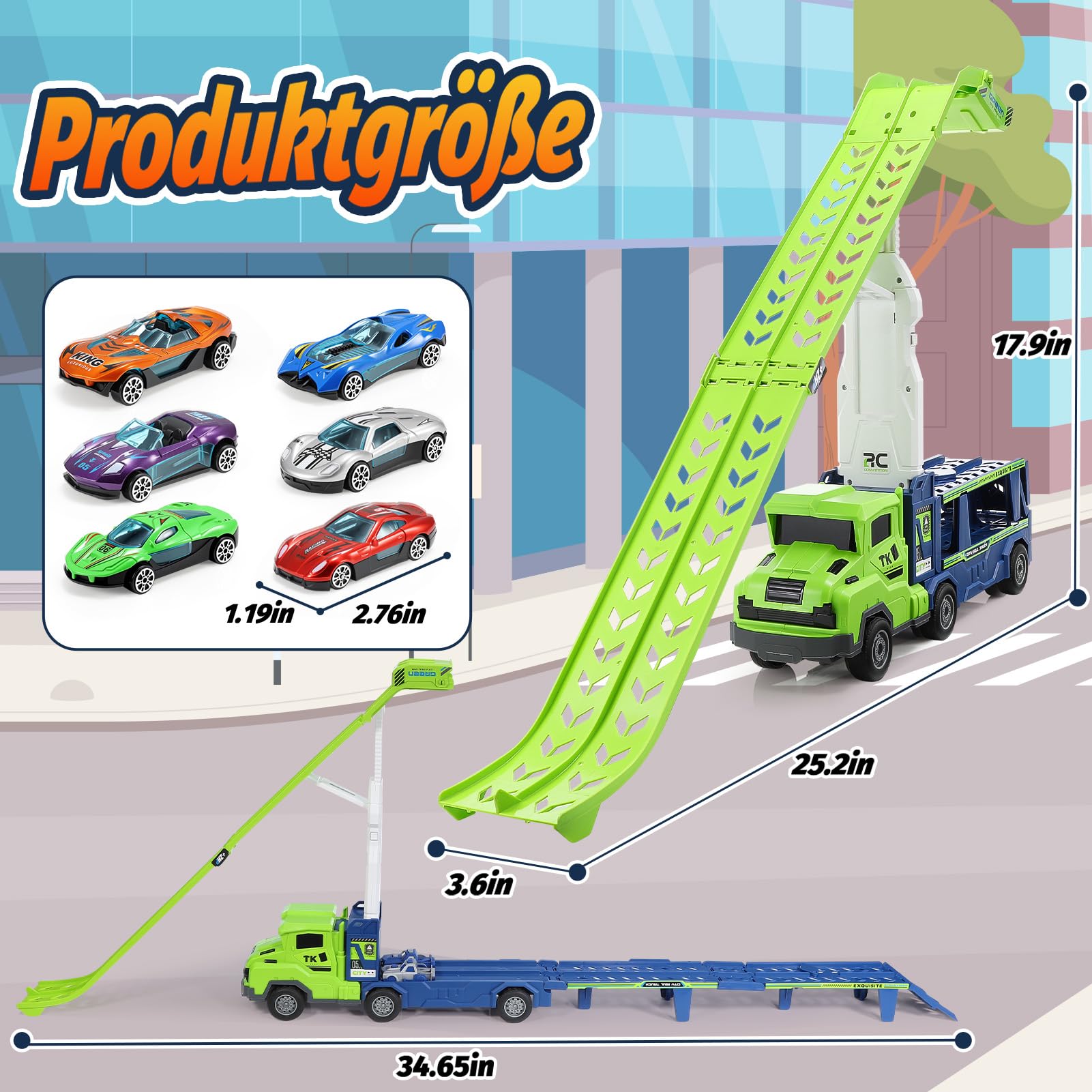 Kinderspielzeug ab 3 4 5 6 7 8 Jahre,LKW Transporter Truck Geschenk Junge 2-6 Jahre Faltbare Rennbahn Truck Spielzeug ab 6 7 8 Jahre Truck Spielzeugauto Kinder Geburtstagsgeschenk Junge 3-8 Jahre 6