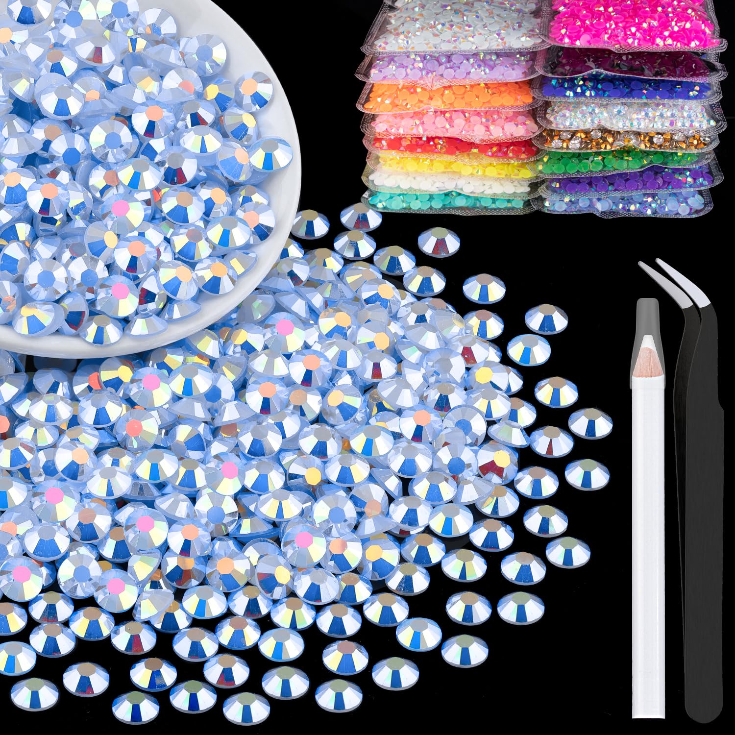 Photo 1 of 5000pcs 3mm Resin Rhinestones Bulk, Sky Blue AB Flatback Round Jelly Rhinestones Bedazzling Non Hotfix Crystal Gems Large Quantity Wholesale for DIY Crafts Clothes Tumblers Face Makeup Manicure
