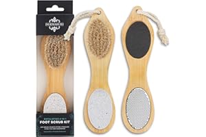 Dermasuri - 4 in 1 Exfoliating Foot Scrub Kit - Multi Purpose Foot Care - Natural Bamboo Pedicure Foot Spa Kit - Pumice Stone Callus Remover - Stainless Steel File, Sand Paper Surface, & Dry Brush
