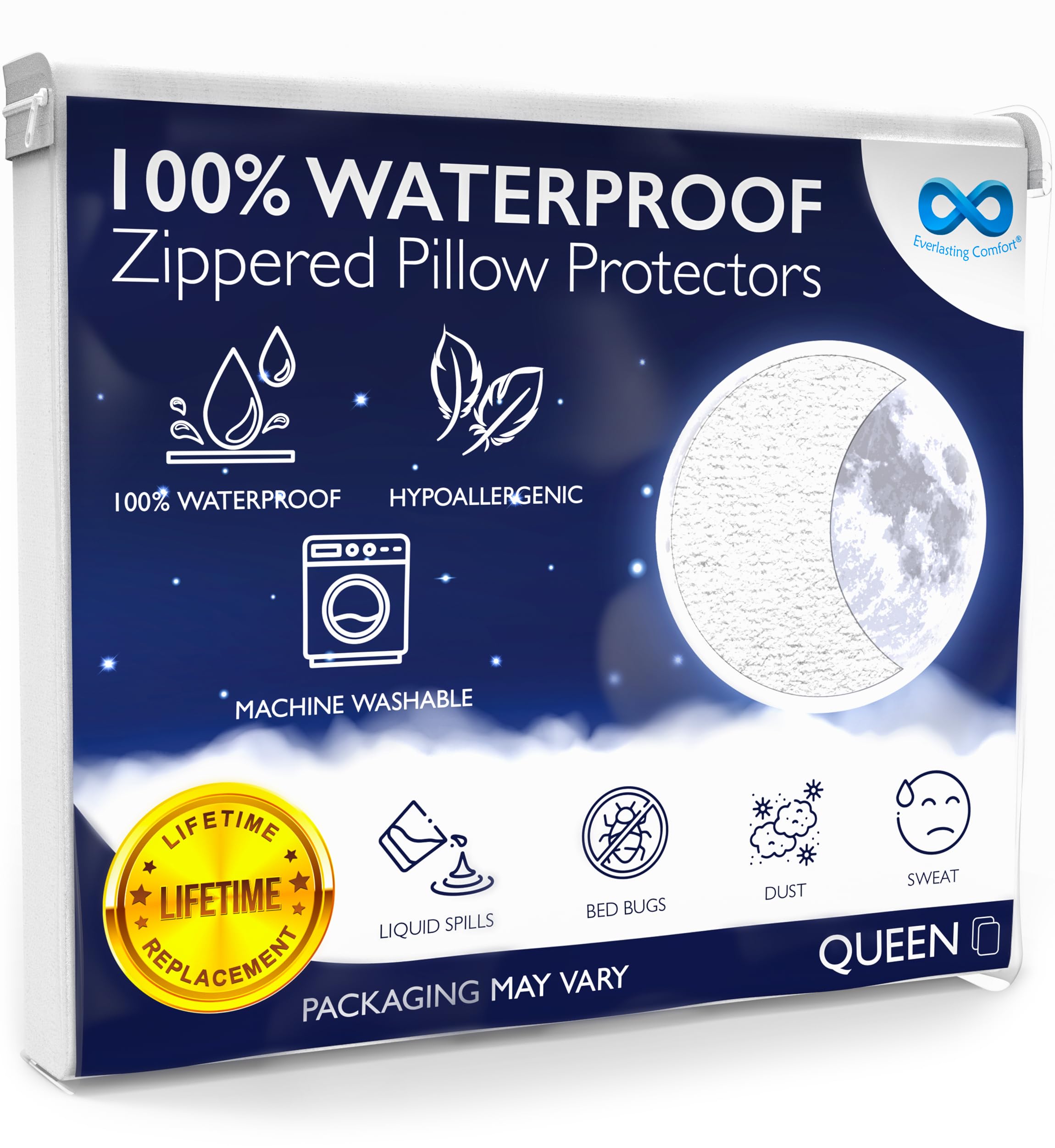 Photo 1 of 100% Waterproof Pillow Protectors with Zipper Queen Size Pack of 2 - Bed Bug & Dust Mite Proof Pillow Covers - Breathable, Comfortable, Stain-Resistant Pillow Covers Queen Size, 20 x 30 Inches