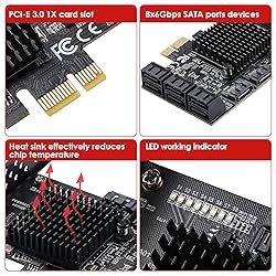 MZHOU PCIe SATA Card 8 Port with 8 SATA Cables and