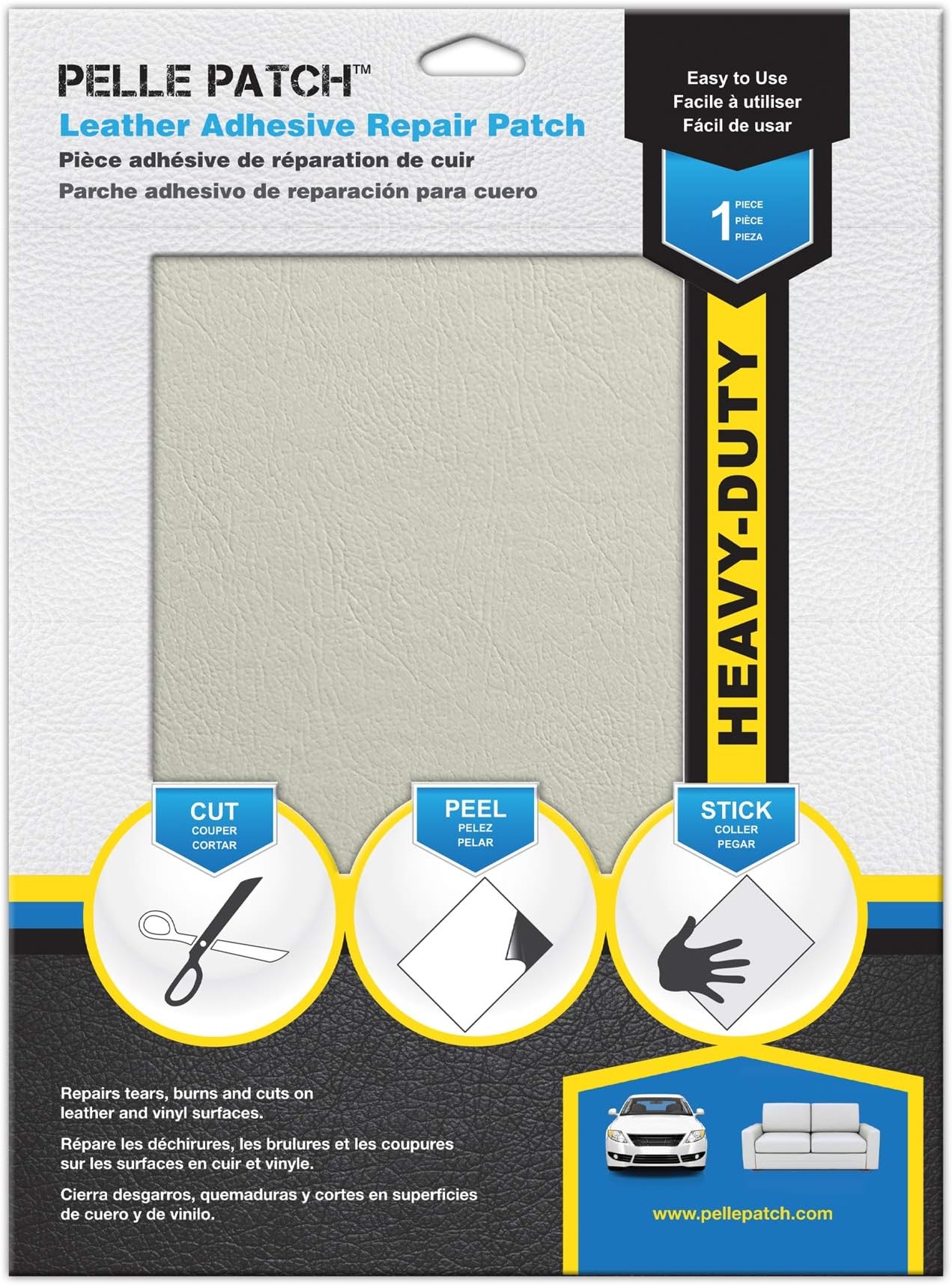 Pelle Patch - Leather & Vinyl Adhesive Repair Patch - 25 Colors Available - Heavy-Duty 8x11 - Off-White