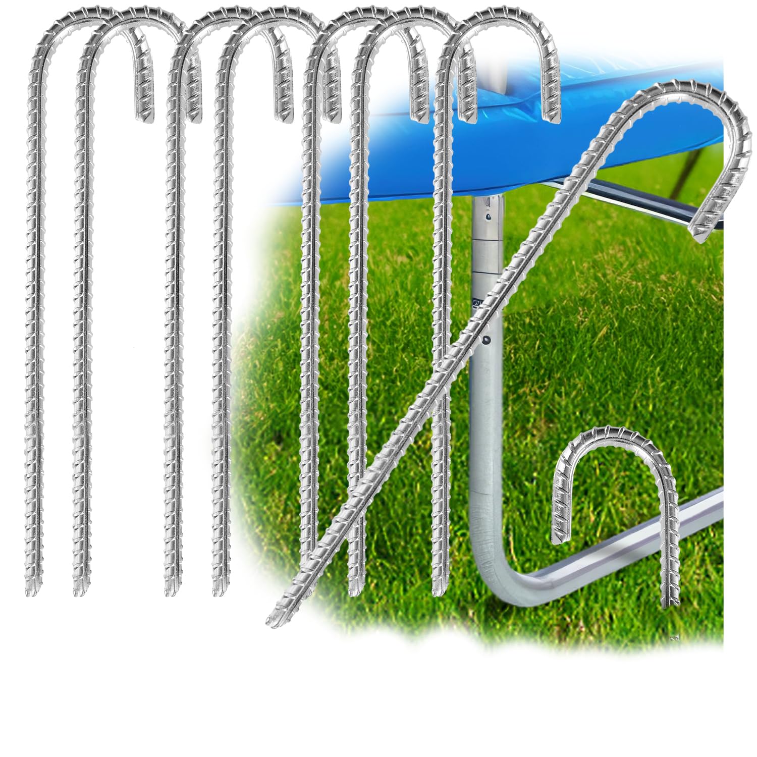 COM-FOUR® 8x XL ground anchors made of solid steel, J-shape 38 cm, Ø 1 cm - galvanized ground anchors for tents, gazebos, bouncy castles, trampolines, reinforcement rods, stable and rustproof