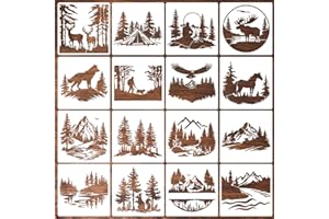 SUNVERSE Wood Burning Stencils for Crafts Reusable Forest Wildlife Stencils Mountain Scene Stencil for Painting on Wood Fabrics DIY Crafts