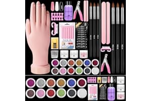 Wilfniee Practice Hand for Acrylic Nails Kit: Fake Practice Hand for Nail Extensions Nail Caving Practice - Flexible Nail Mannequin Hand with Acrylic Nail Kits for Beginners