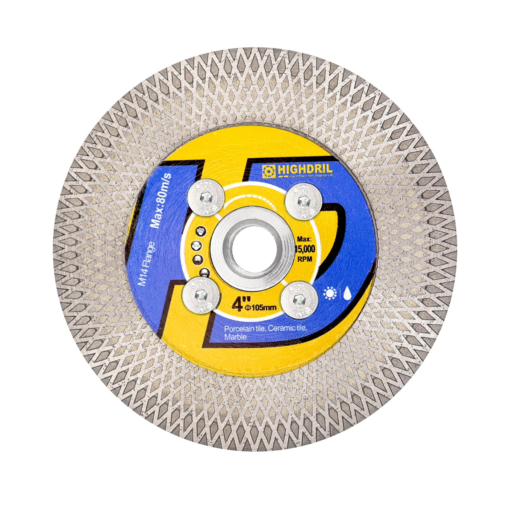 HIGHDRIL Diamond Tile Saw Blade - 4 inch/105mm Diamond Cutting Disc for Cutting Grinding Ceramic Porcelain Tile Marble Granite Quartz Dekton Artificial Stone with M14 Flange