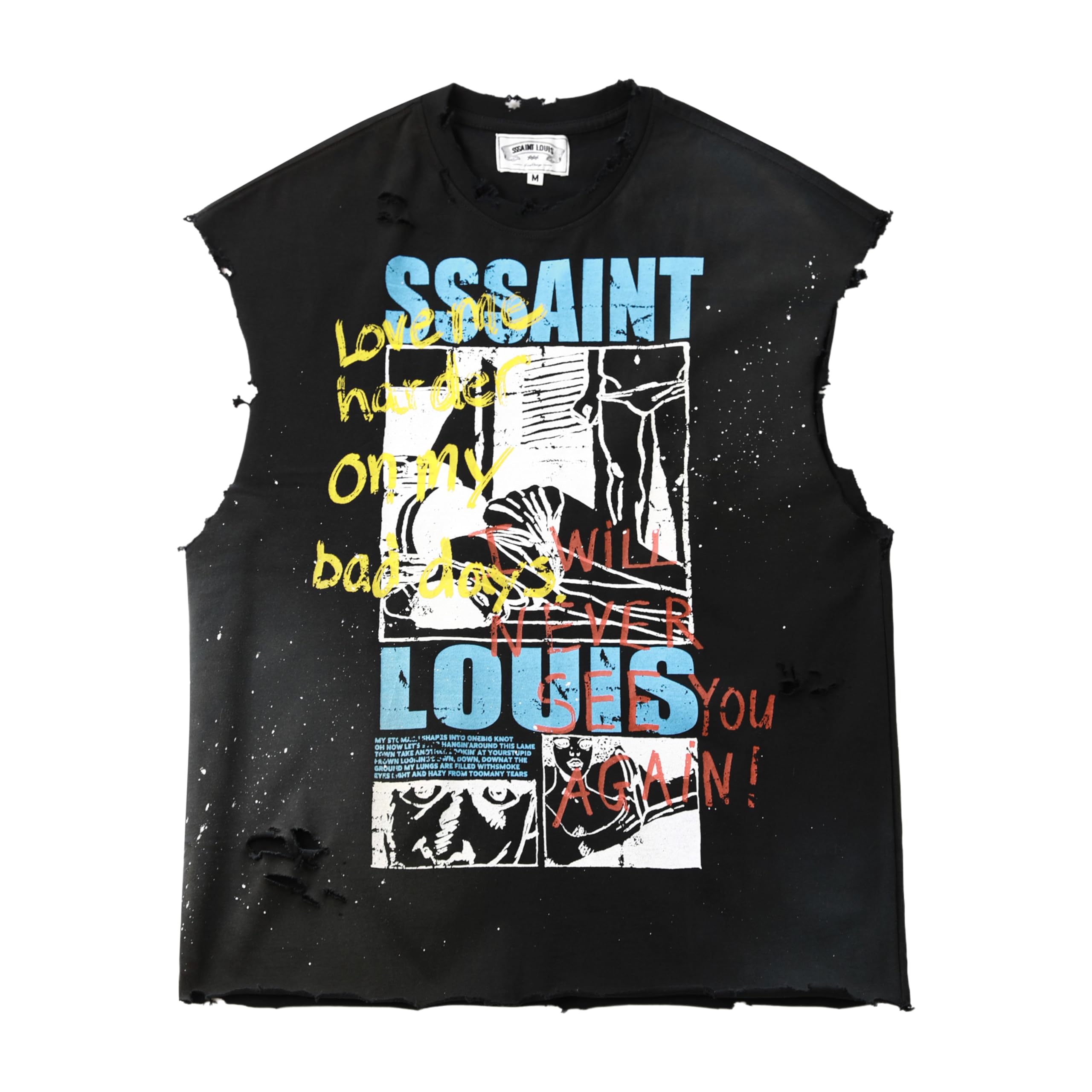 Mua SSSAINT LOUIS LMH tank top美式复古字母印花无袖T恤男女同款黑色 