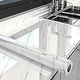 PeonyQueen Glossy Marble Contact Paper White Peel