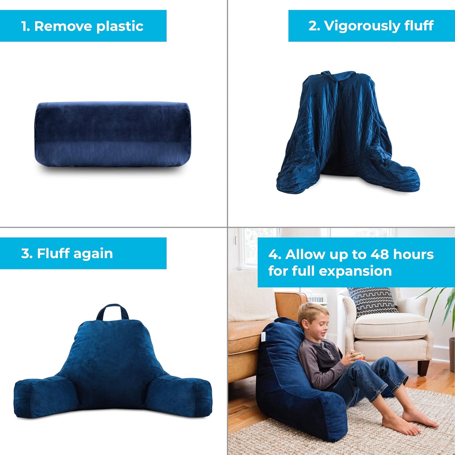 Linenspa Soft Velour Cover Shredded Foam Reading Pillow, X-Large, Navy: Home & Kitchen