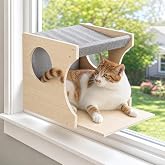Cat Window Perch，2-Tier Hammock &amp; Hideaway House with Strong Suction Cups | Right-opening, Drill-Free, Hold Up to 45 lb Support, For Small to Medium Cats, Let Cats Lounge, Climb and Watch Outside