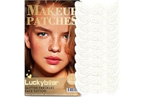 LUCKYBEAR Face Glitter Freckles, Gold Glitter Freckles Face Tattoo Makeup Patches, Stardust Speckles Sparkle Freckles Beauty Face Freckles Waterproof Fake Freckle for Holiday Dance Music Party Makeup 10 Count