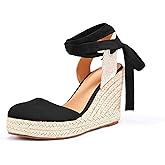 Women's Espadrille Wedge Sandals Closed Toe Lace Up Platform Ankle Wrap Summer Casual Shoes