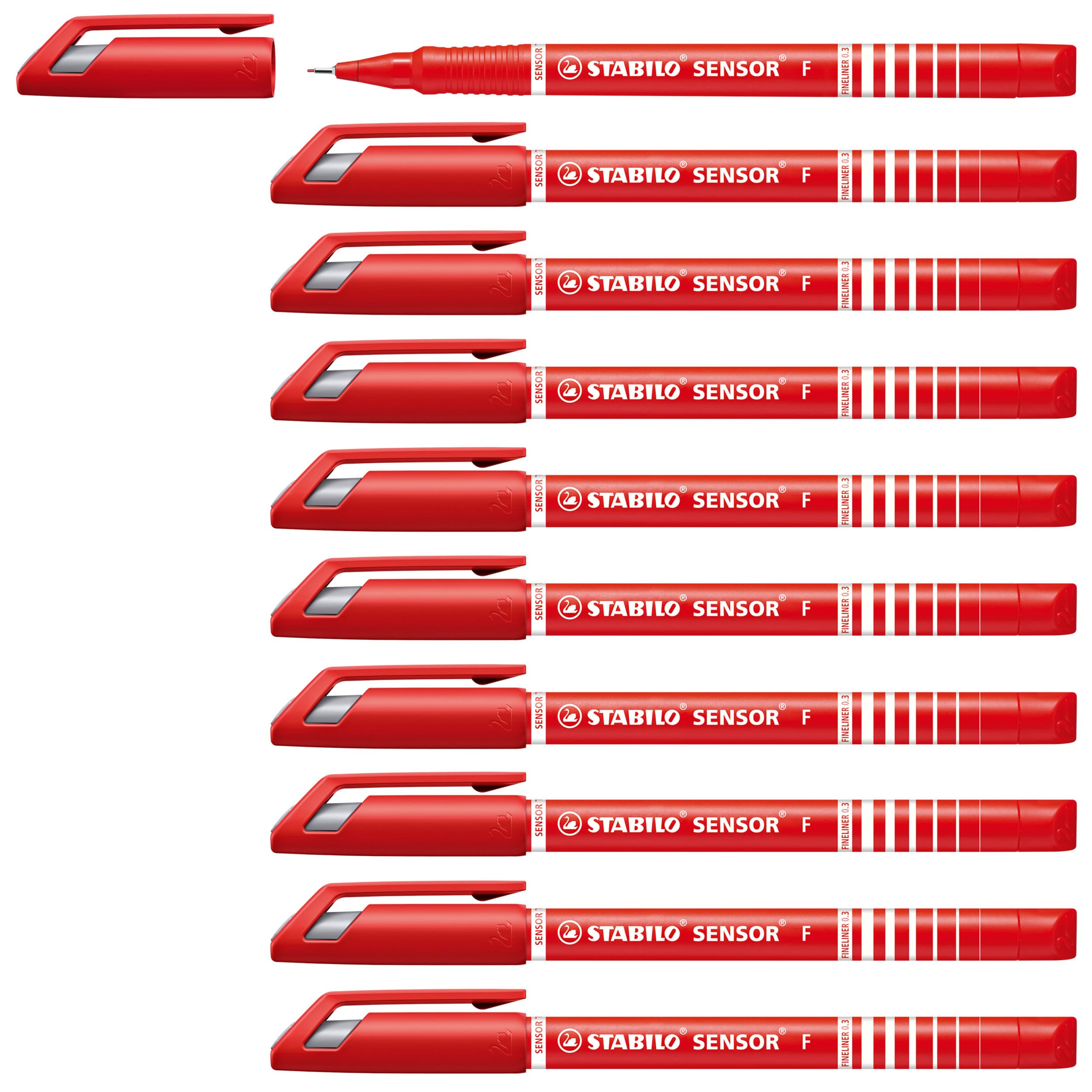 STABILO SENSOR fine - Fineliner with Cushioned F-Tip - Pack of 10 - Red