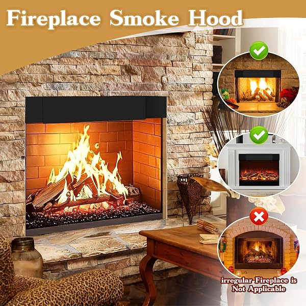 LCGAOYA ﻿ADJUSTABLE FIREPLACE SMOKE GUARD, FIREPLACE HOOD HEAT DEFLECTOR 6 INCHES HEIGHT, FOR 28 TO 48″ FIREPLACE HOOD HEAT SHIELD,HEAT SHIELD FOR TV ABOVE FIREPLACE,WITH INSULATION COTTO