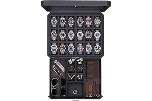 ROTHWELL 18-Slot Watch Case with Drawer – Luxury Watch Box for Men, Real Glass Top, Lockable, Display Case for Collections (Carbon)
