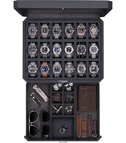 Amazon.com: ROTHWELL 12-Slot Matte Black Watch Box with Valet