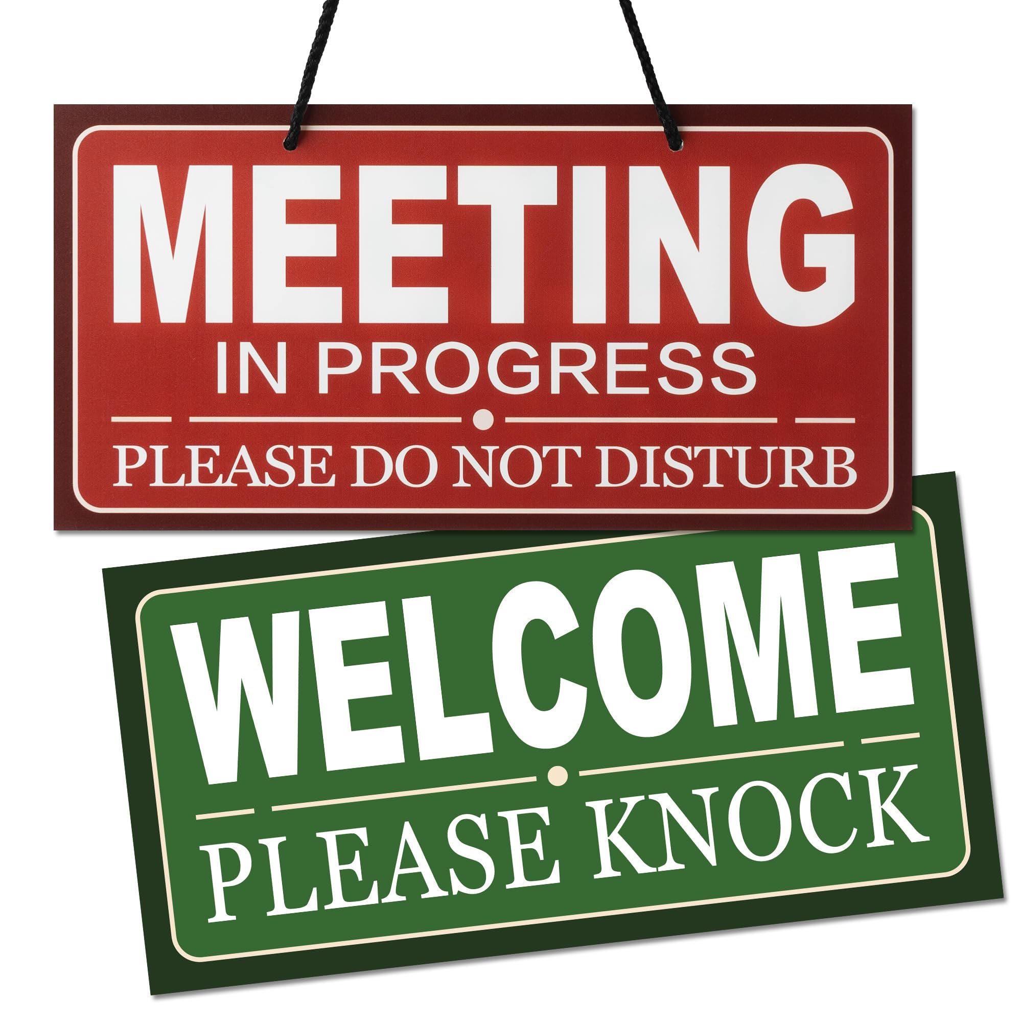 Photo 1 of Double-Sided Office Door Hanger Sign, Acrylic Welcome Please Come In, Meeting In Progress Please Do Not Disturb, Red/Green and Wood Grain Options