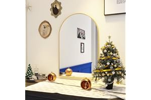 BEAUTYPEAK Wall Mounted Mirror, 16x24 Arch Bathroom Mirror, Gold Vanity Wall Mirror w/Metal Frame for Bedroom, Entryway, Living Room