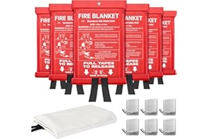 FULLJION 6 Pack Fire Blanket with Hooks ,Emergency Fire Blanket 40” x 40” Fire Blankets for Home & Kitchen, High Heat Resistant Flame Suppression Fiberglass Blanket for House Camping Car Office Warehouse