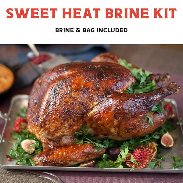 FIRE & FLAVOR SWEET HEAT TURKEY BRINE KIT – SEASONINGS FOR ROASTING, GRILLING, SMOKING, AND FRYING TURKEYS – INCLUDES BRINING BAG