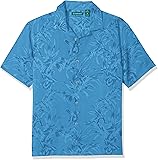 Men's Short Sleeve Floral Leaf Print Two Tone Shirt