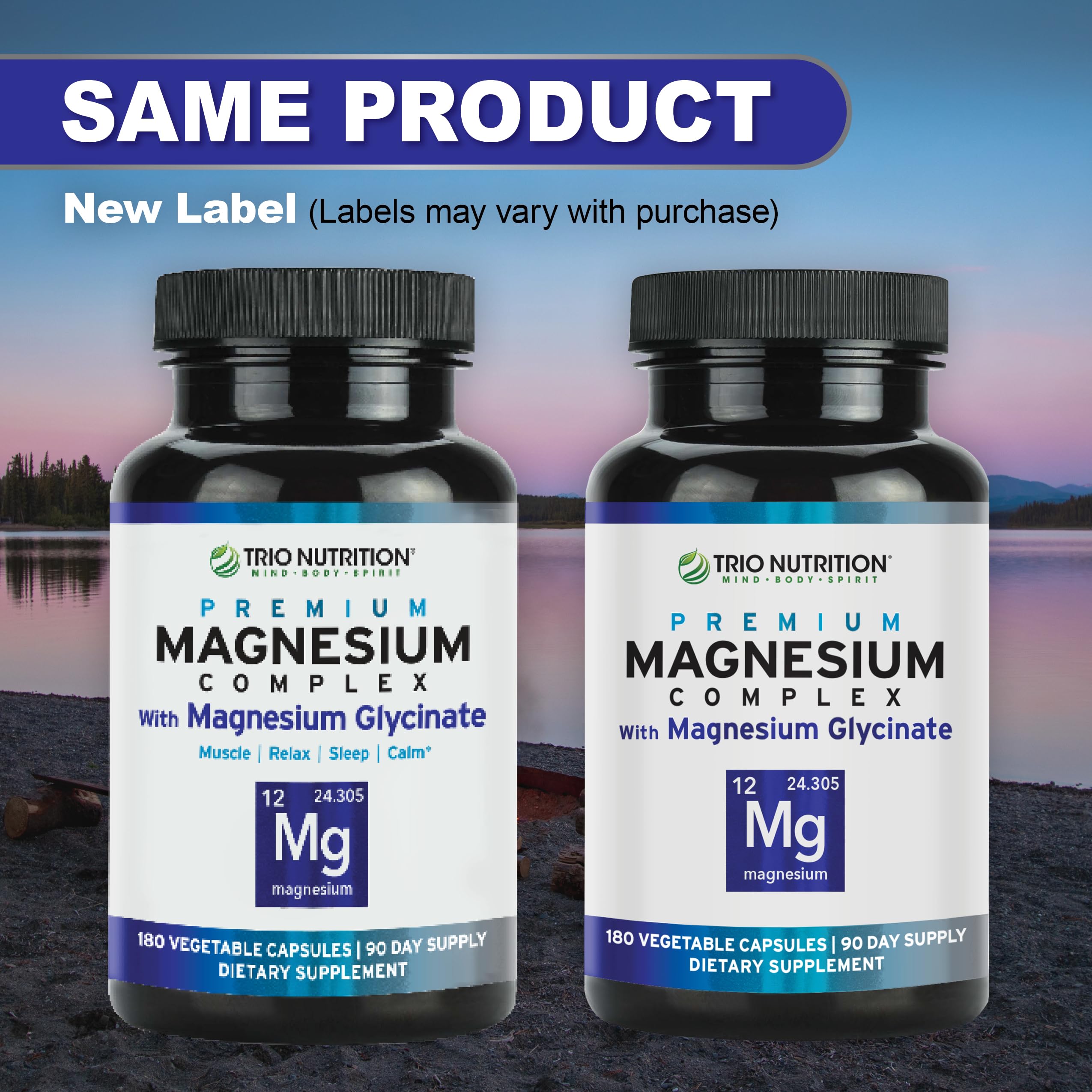 Trio Nutrition Magnesium Complex 90 Day Supply 420 mg | Natural Calm, Relax, Stress Relief, and Muscle Recovery |Magnesium Glycinate Supplement with Vitamin B6 for Rapid Absorption*