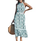 CUPSHE Women's Midi Dress Halter Paisley Sleeveless Cutout Waist Long Beach Boho Summer Dress
