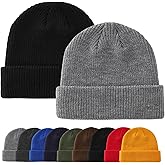 Connectyle 2 Pack Classic Cuffed Beanie Hat for Men & Women Warm Winter Knit Hat Thick Beanies Skull Cap Acrylic Watch Cap
