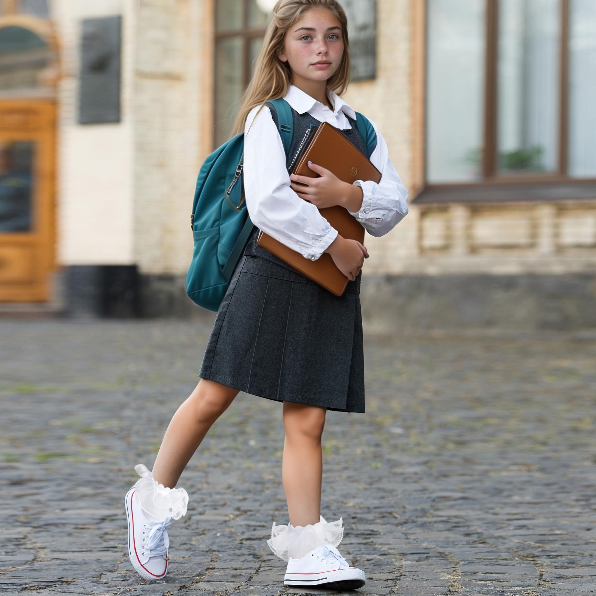 Pistha 2 Pack Girls Frilly Ruffle Socks Cute Pearls Lace Socks for Toddler Little Girls Dress and Daily