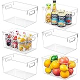 YIHONG Clear Pantry Storage Organizer Bins, 6 Pack Plastic Food Storage Bins with Handle for Kitchen,Refrigerator, Freezer,Ca