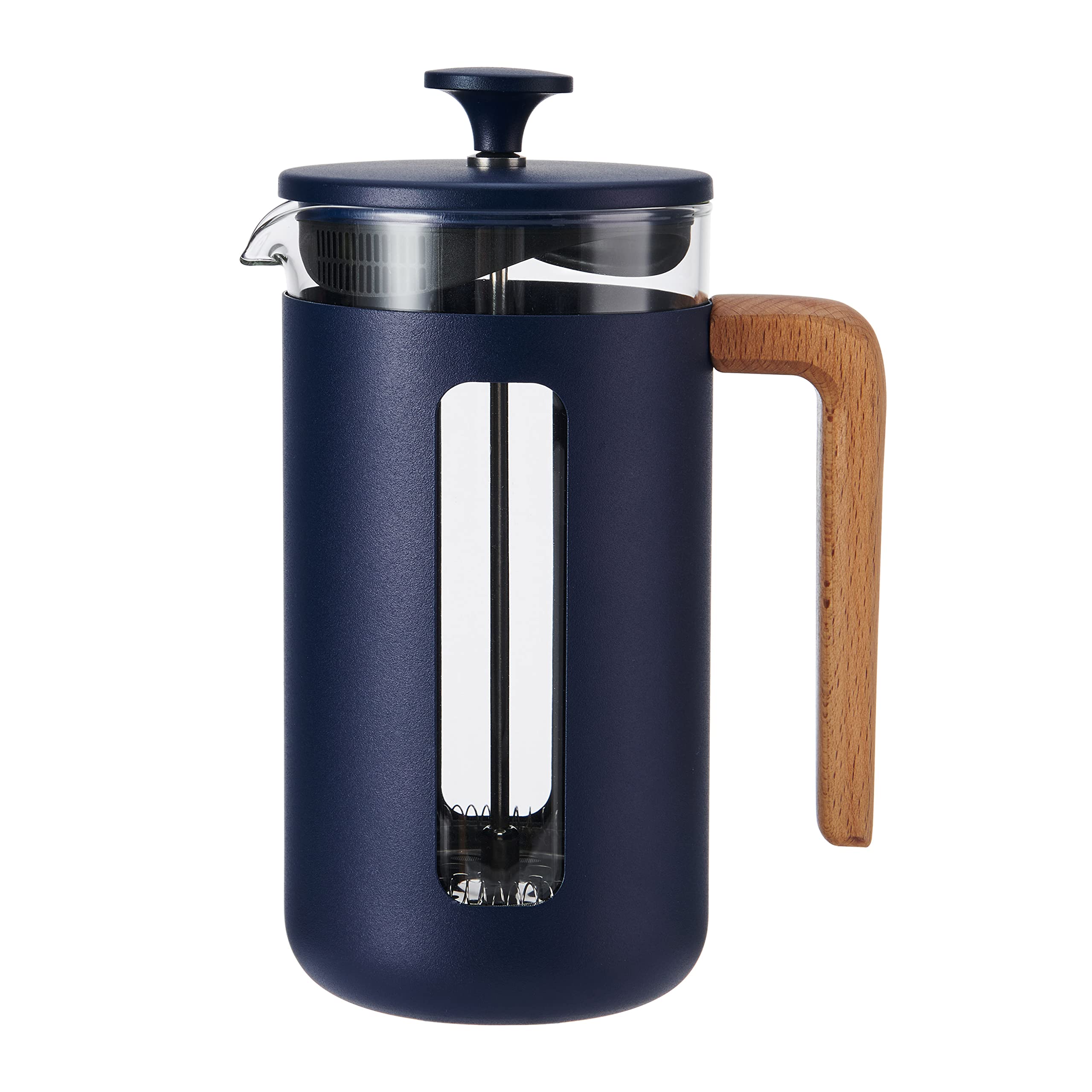 La Cafetière Pisa Cafetière, 8-Cup/1L, Heat-Resistant Borosilicate Glass and Stainless Steel with Easy-Grip Plunger, Large French Press Coffee Maker for Loose Tea and Ground Coffee, Navy