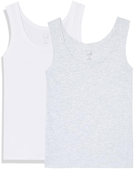 MERAKI Slim Fit Tank Top Damen mit Rundhals, 2er Pack