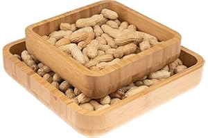 Plutreas Bamboo Pistachio Snack Bowl Nut Bowl with Shell Storage, Double Dish Pistachio Pedestal for Nuts, Peanut