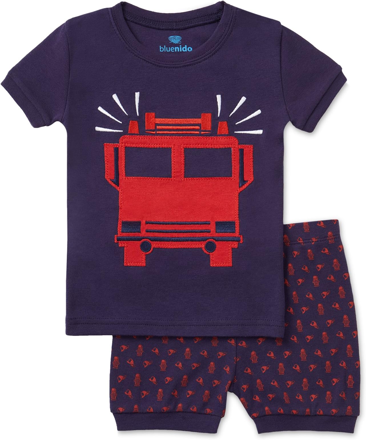 Bluenido Boys Soccer and Fire Engine Shorts 2 Piece Pajama 100% Soft Cotton