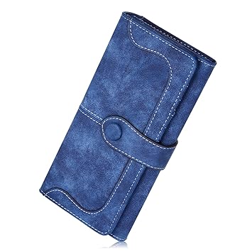 JMSIA Vintage-Ledertaschen Wildleder Tasche Damen Geldbörse Lang Damen Portemonnaie (Blau)