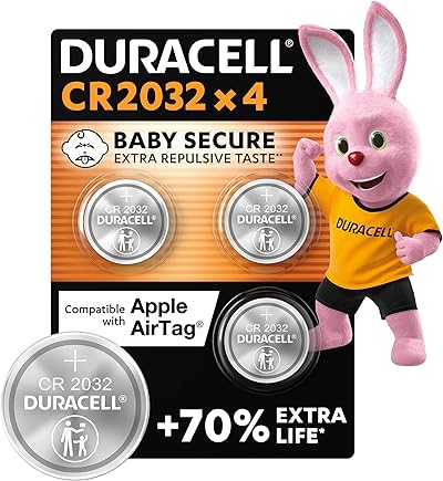 Duracell CR2032 Knopfzellen, CR 2032 Lithium Knopfzelle 3 V (4 Stück), ideal für z.B. Autoschlüssel, Waagen, Fitnesstracker, medizinische Geräte