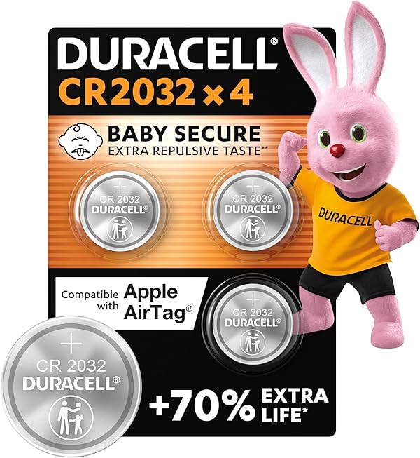 Duracell CR2032 Knopfzellen, CR 2032 Lithium Knopfzelle 3 V (4 Stück), ideal für z.B. Autoschlüssel, Waagen, Fitnesstracker, medizinische Geräte
