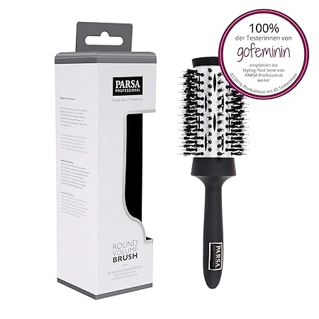 PARSA Round Volume Brush 200-2 - Keramik Föhnbürste Rundbürste für mehr Volumen aus Naturborsten mit Keratin und Aktivkohle, 