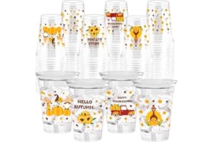 ZCPTZ 100 Pcs Thanksgiving Disposable Cups 12 oz Fall Party Cups Autumn Clear Plastic Cups Gnome Turkey Pumpkin Truck Fall Party Drinkware for Ice Liquor Coffee Juice Autumn Thanksgiving Party Supplies